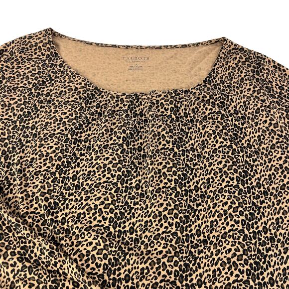 NEW TALBOTS 2X Micro Leopard Print Long Sleeve Popover Scoop Neck Tunic Top - Picture 2 of 8